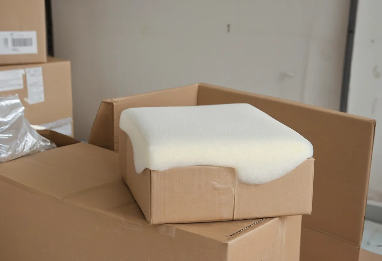 Ein gepolstertes Versandpaket neben einem Gerät in der Warenannahme einer Reparaturwerkstatt
