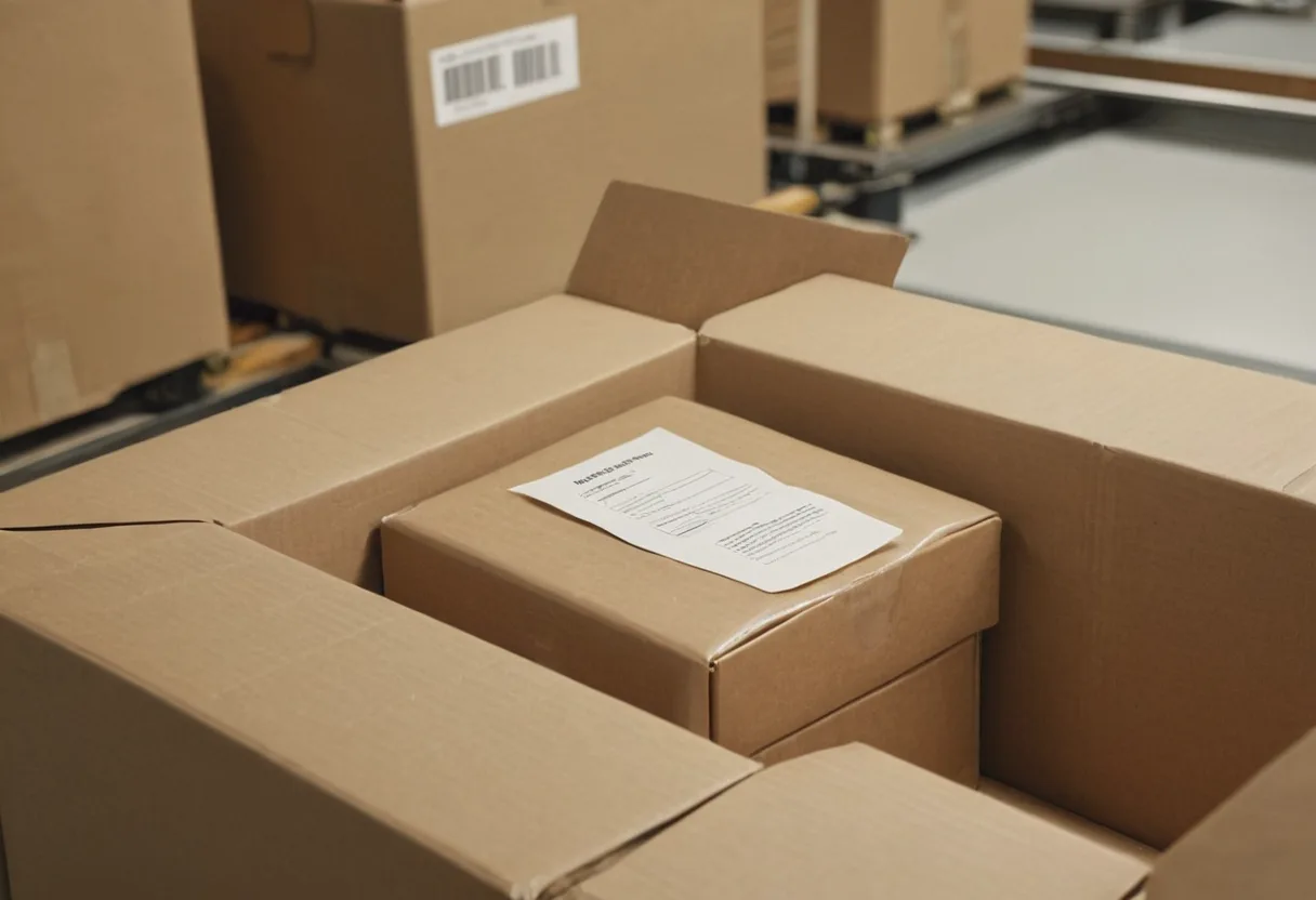 Ein gepolsterter Versandkarton beim Packen in der Warenannahme einer Reparaturwerkstatt